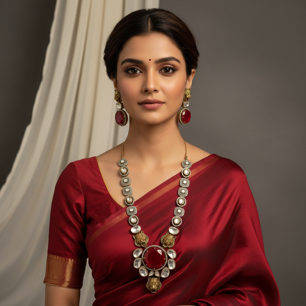 Elegant Victorian Sabyasachi Collection Haram with Earrings - VH0012