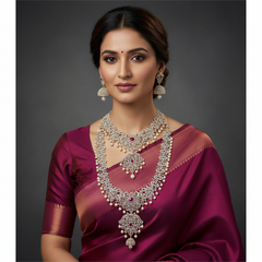 Diamond bridal Combo with ruby stone - BR0028