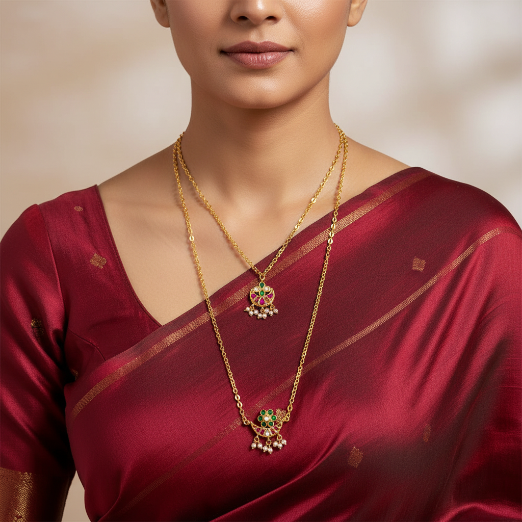 Layer Step Haram With Jadau Pendant - KN00671