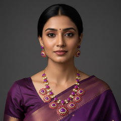 Beautiful Purple Stone Flower In Kundan Neckalce - KN00411