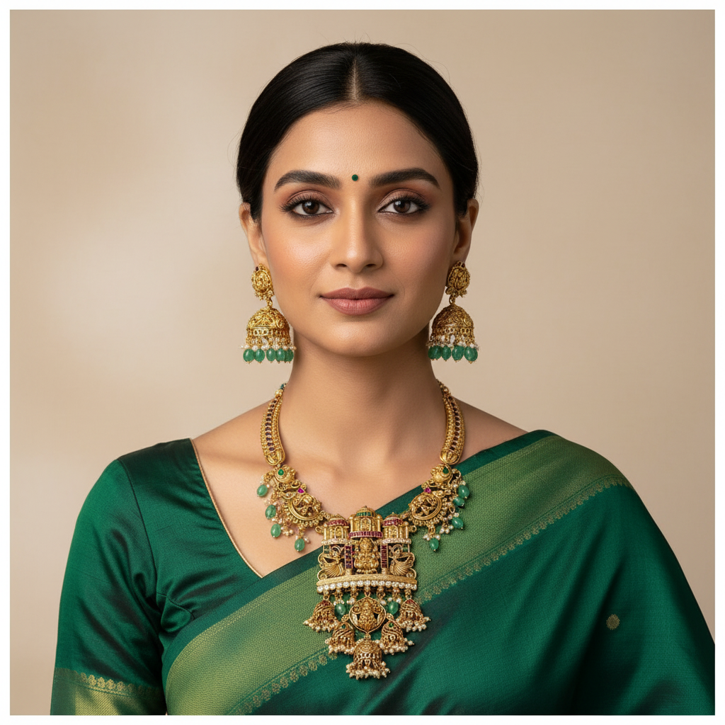 Beautiful Temple Design Lakshmi Kundan Necklace - KN00546