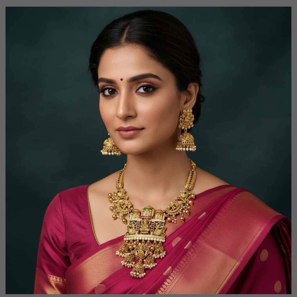 Beautiful Temple Design Lakshmi Kundan Necklace - KN00546