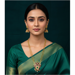 Gold Polish Mago Haram With Nakshi Balls 2 layers Chain and Pendant Earirngs - NH00426