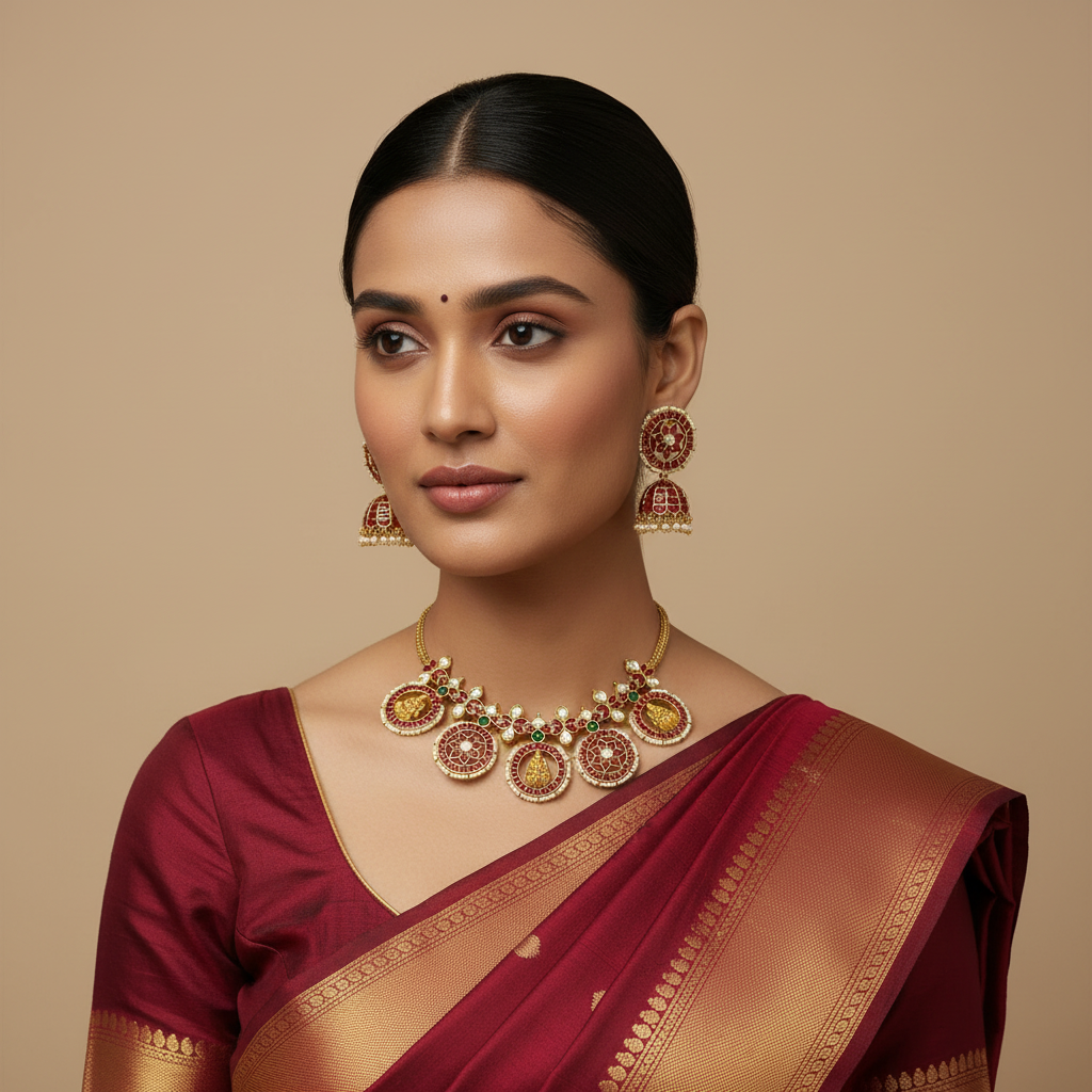 Lakshmi Bottu Necklace With Jhumkis - KN00587