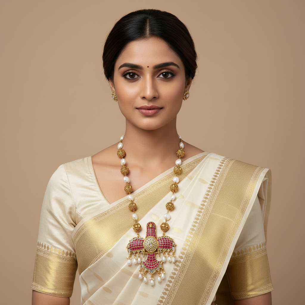 Baroque Pearls with Nakshi Balls and Jadau Gandaberunda Pendant - PB00565