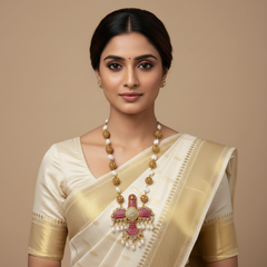 Baroque Pearls with Nakshi Balls and Jadau Gandaberunda Pendant - PB00565
