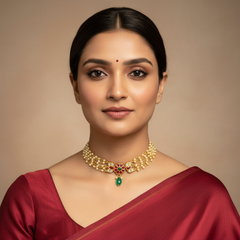 Mega Pearl choker with flower Pendant - PB00589