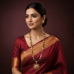 Navarathna Mid Length Haram With Earrings - NH00474