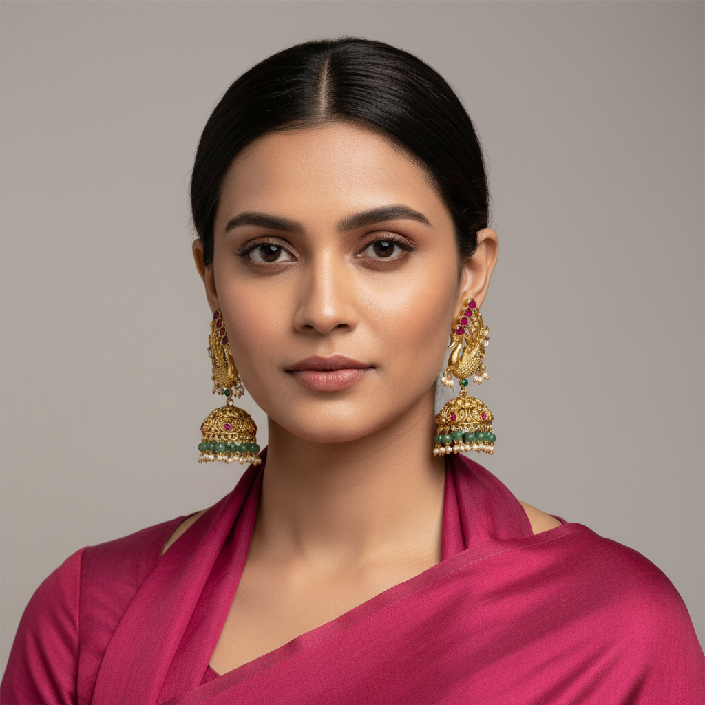 Nakshi Earcuff jhumkis with Peacock - NE00653