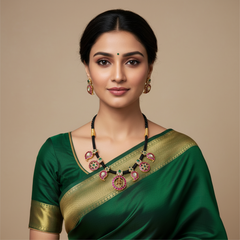 Jadau Black Dori With Lakshmi Pendant and Screw Back Earrings - BD00150