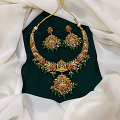 Antique Lakshmi Necklace with Emerald Pearls - NN00351