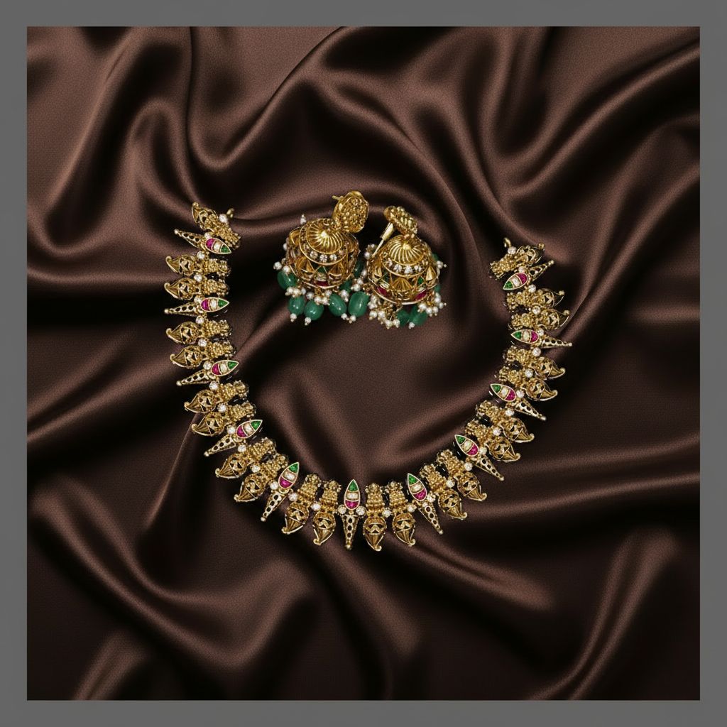 Antique Lakshmi and Mango Necklace In Nakshi - NN00383