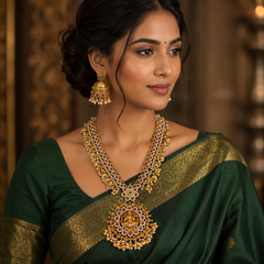Ruby and White Stone Necklace With Lakshmi - NN00831