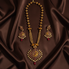 Antique Polish Peacock Pendant With Ruby Bead - NH00507