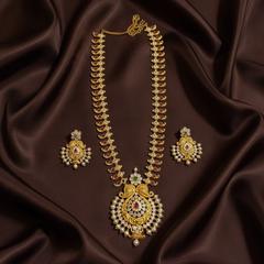 Gold Polish Mango Long Haram With Chandbali Pendant - NH00508