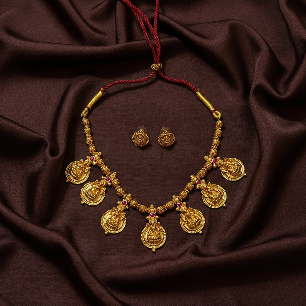 Lakshmi Necklace With Earrings - NN00966
