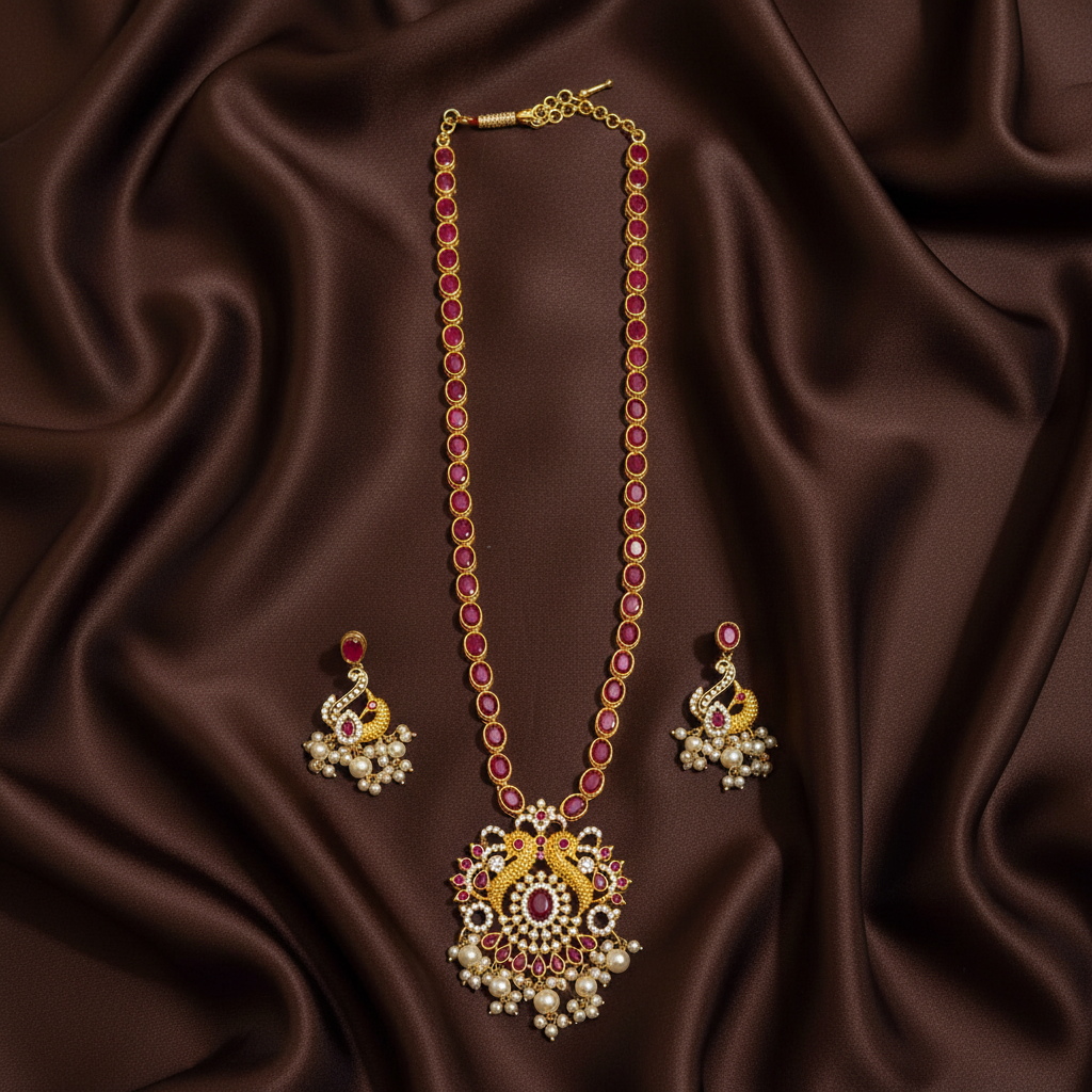 Ruby Single line Gold Polish Pendant - NH00509