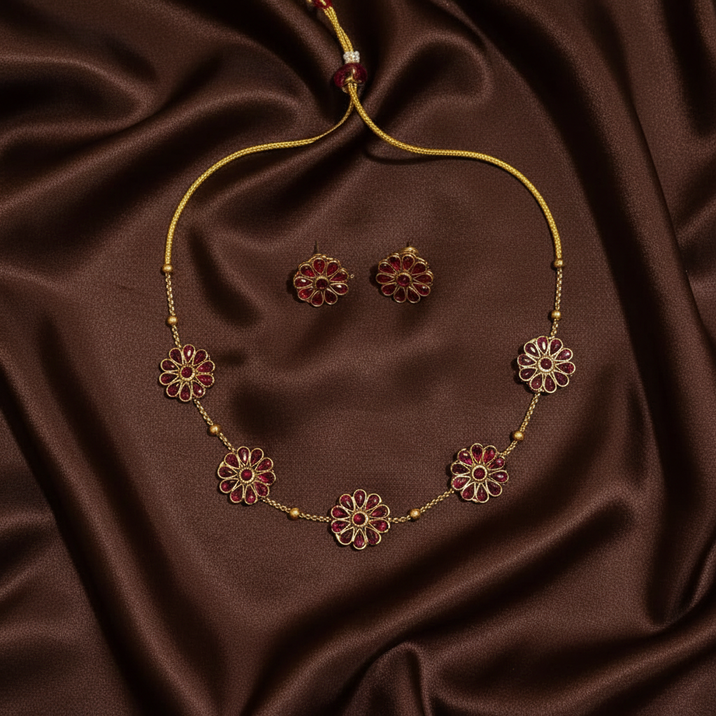 Antique CZ Stone Necklace With Earrings - NN00961