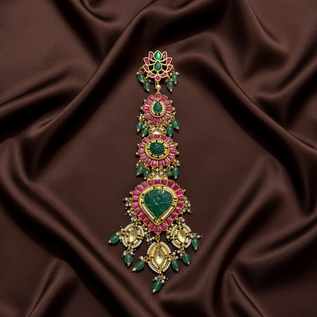 Jadau Gold Polish Jada With Emerald Stones - HA00245