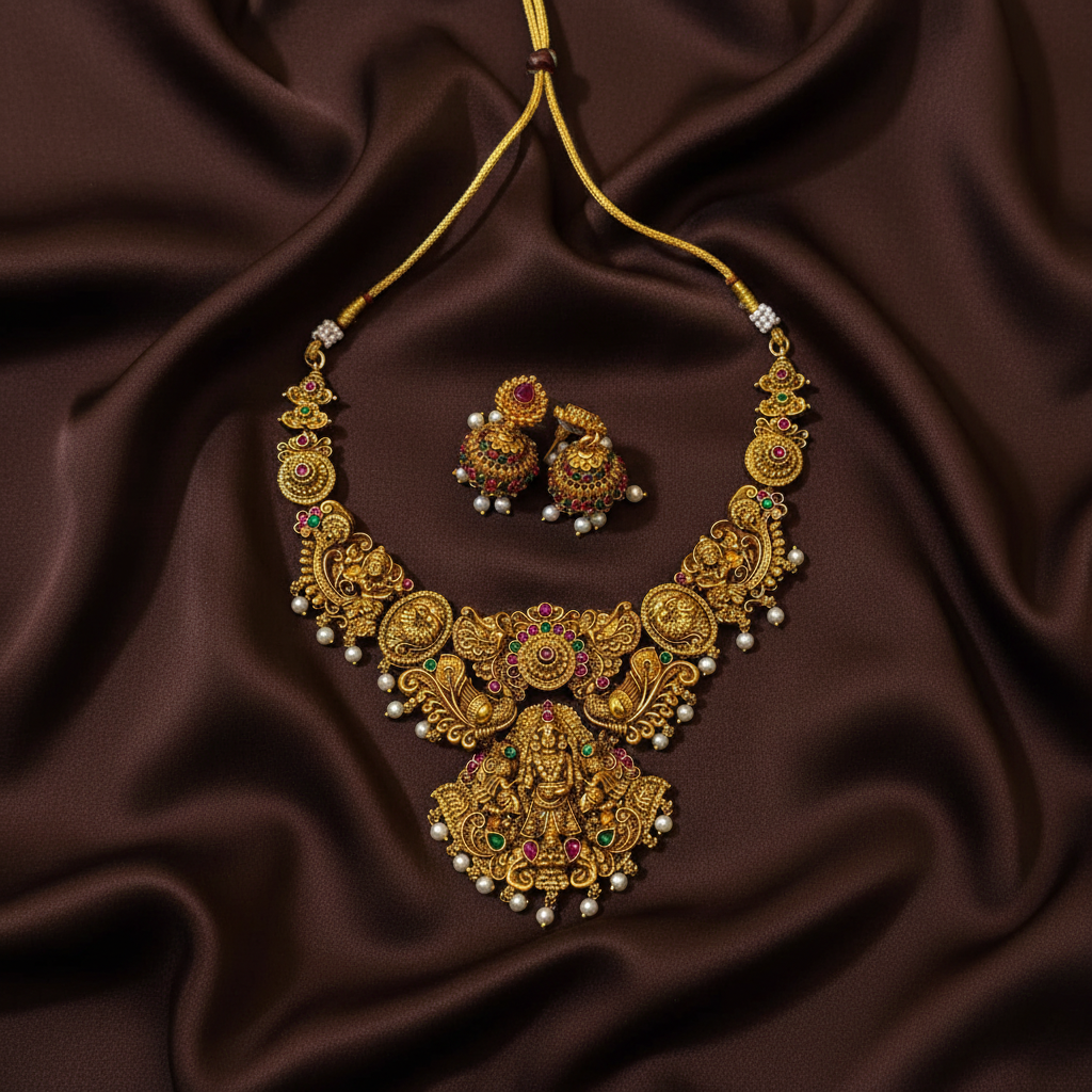 Antique Lakshmi necklace with Jhumki -NN00119
