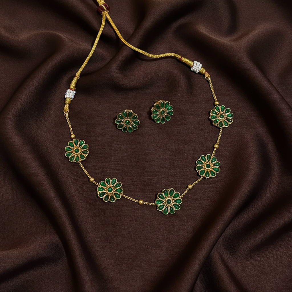 Antique CZ Stone Necklace With Earrings - NN00961