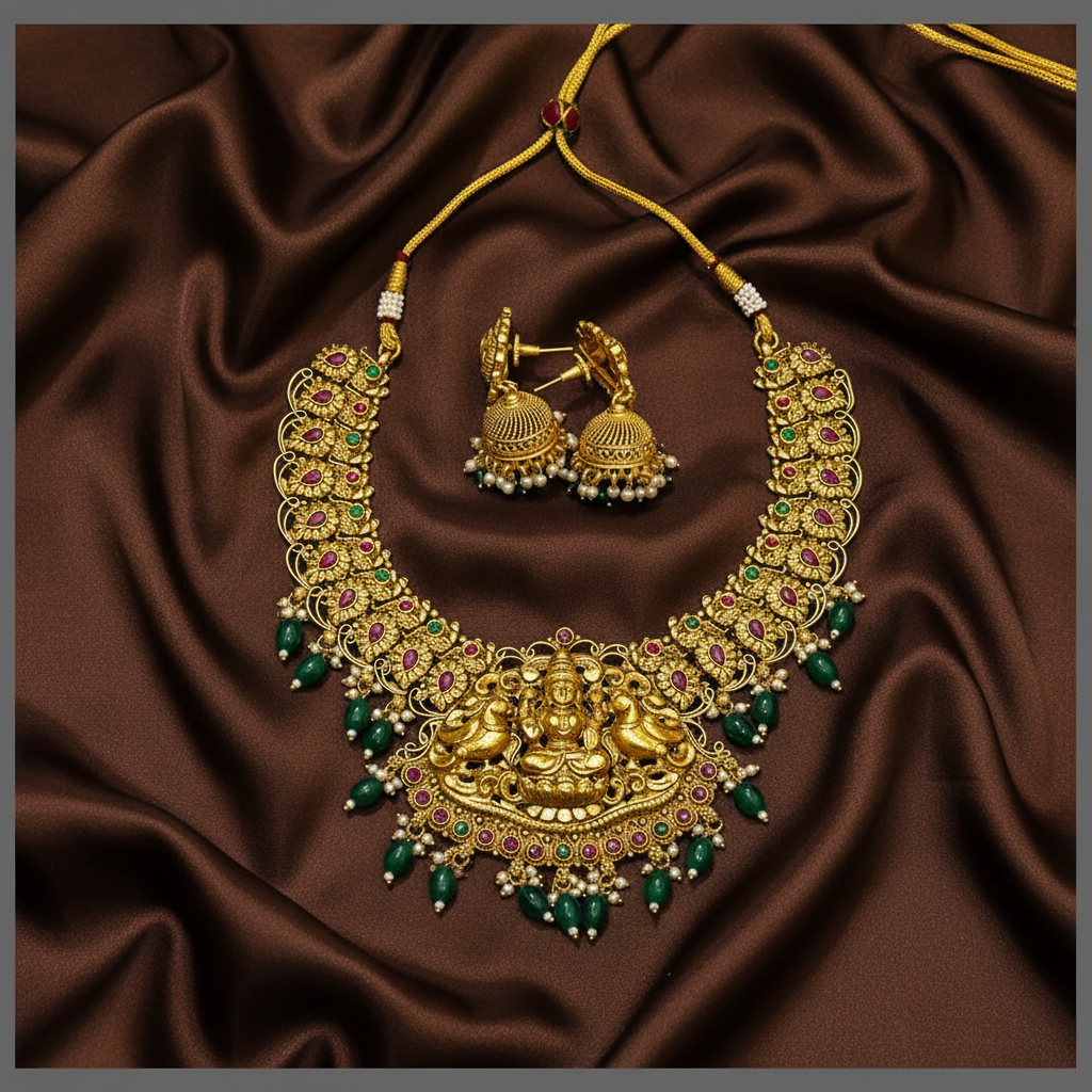 Antique Lakshmi Necklace With Pearls - NN00410