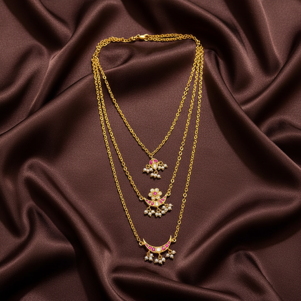 Layer Step Haram With Jadau Pendant - KN00671