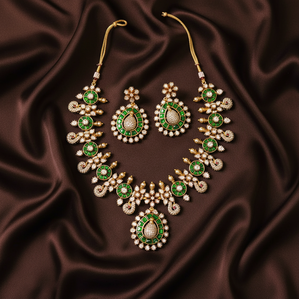 Mozonites Necklace With Jadau Kundan - DN0046