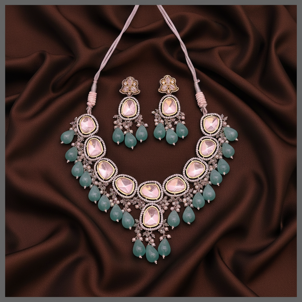 Elegant White Stone Diamond Necklace With Pearls - DN0065