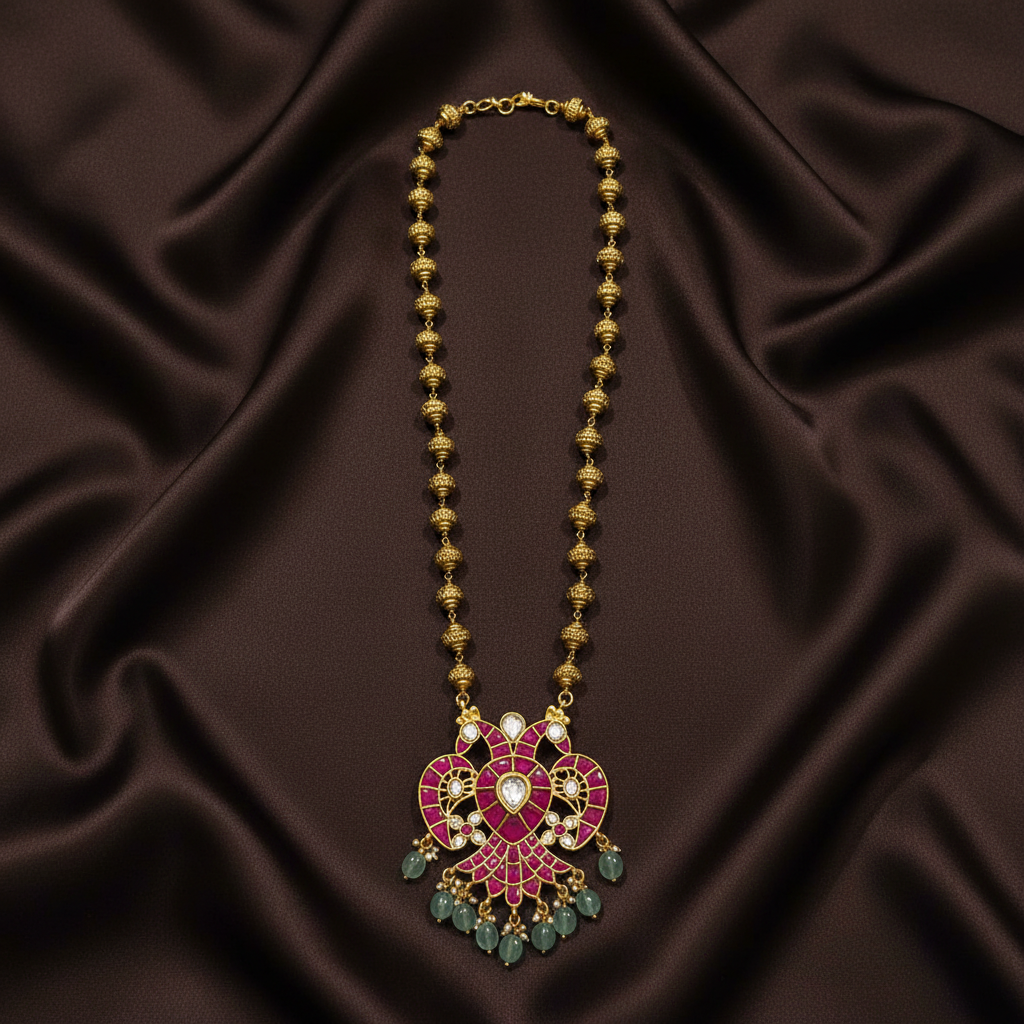 Nakshi Gold Ball Chain With Gandaberunda double side pendant - PB00573