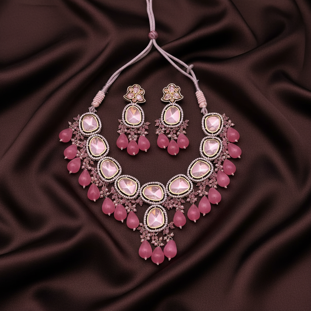 Elegant White Stone Diamond Necklace With Pearls - DN0065