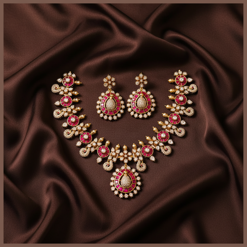 Mozonites Necklace With Jadau Kundan - DN0046