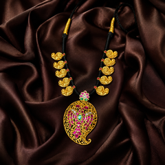 Gandaberunda Jadau Pendant with Mango Black Dori - BD00158