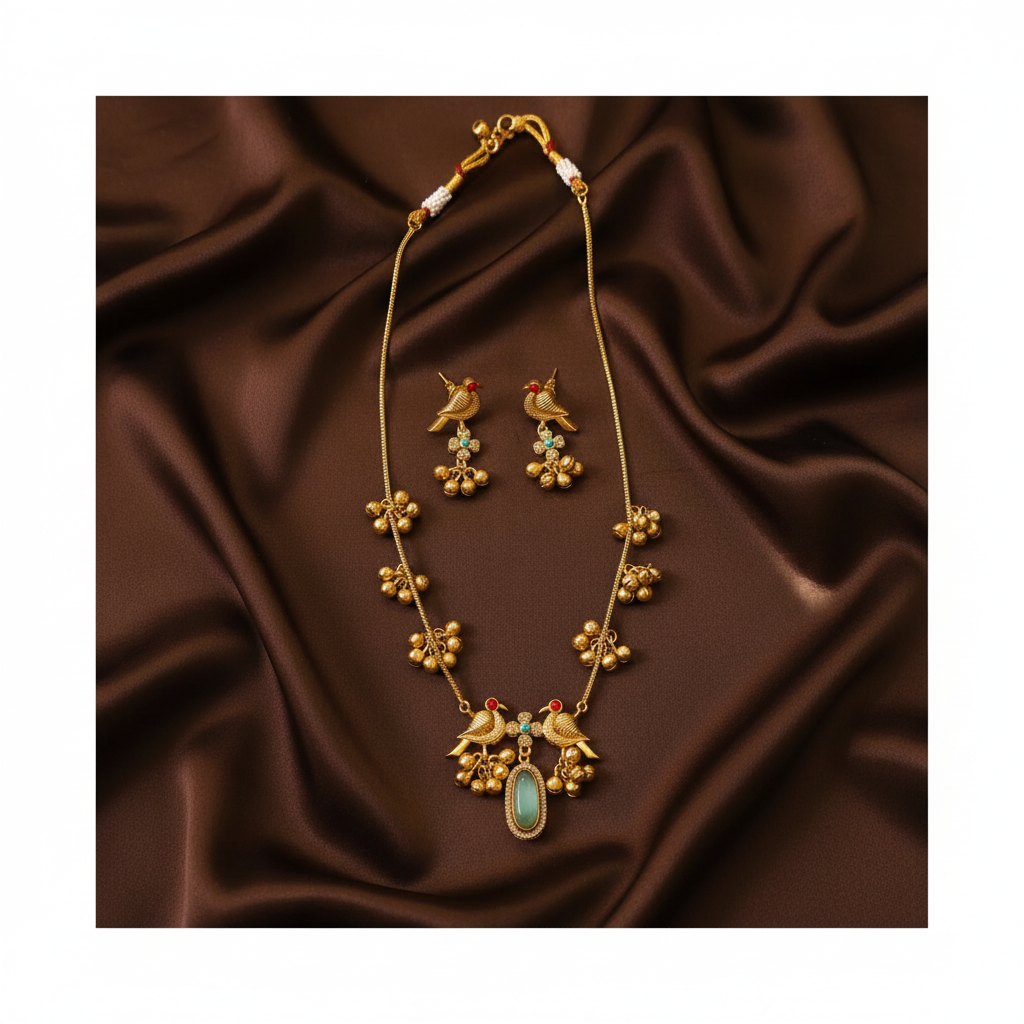 Designer Parrot Neckalce With Ghungroo - NN00937
