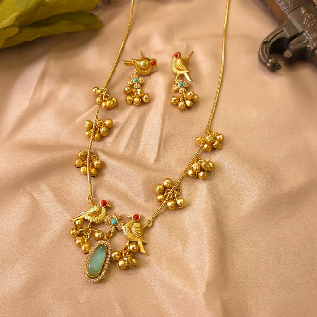 Designer Parrot Neckalce With Ghungroo - NN00937
