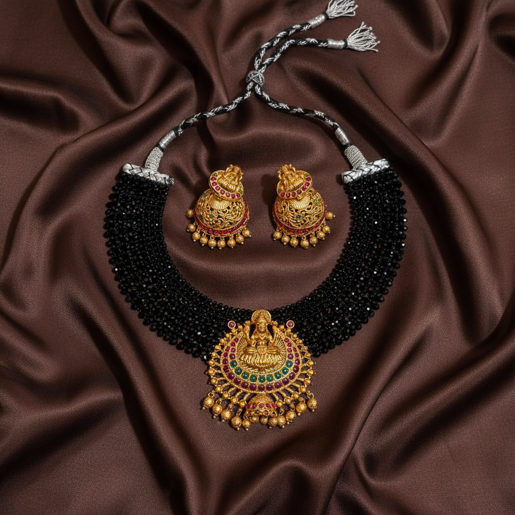 Crystal Beads Hand Made Neckalce With Nakshi Pendant - PB00599