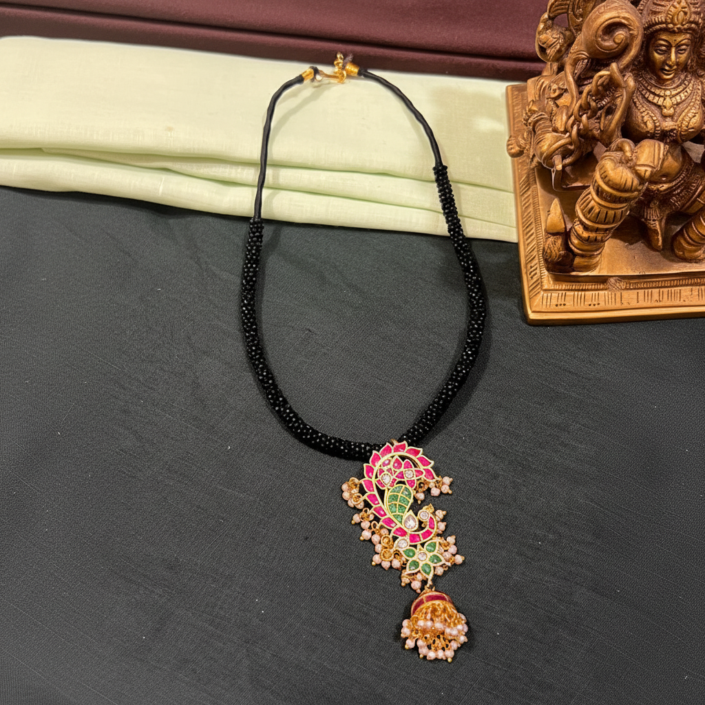 Black Dori With Kundan Pendant - BD00143