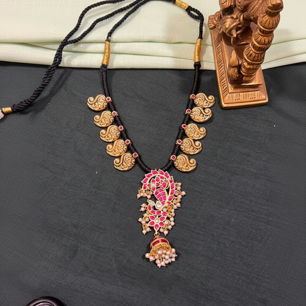 Black Dori With Mango and Kundan Pendant - BD00142
