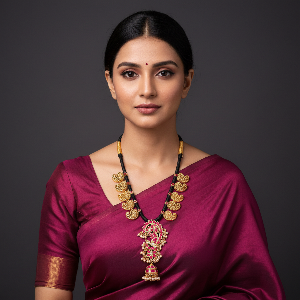 Black Dori With Mango and Kundan Pendant - BD00142