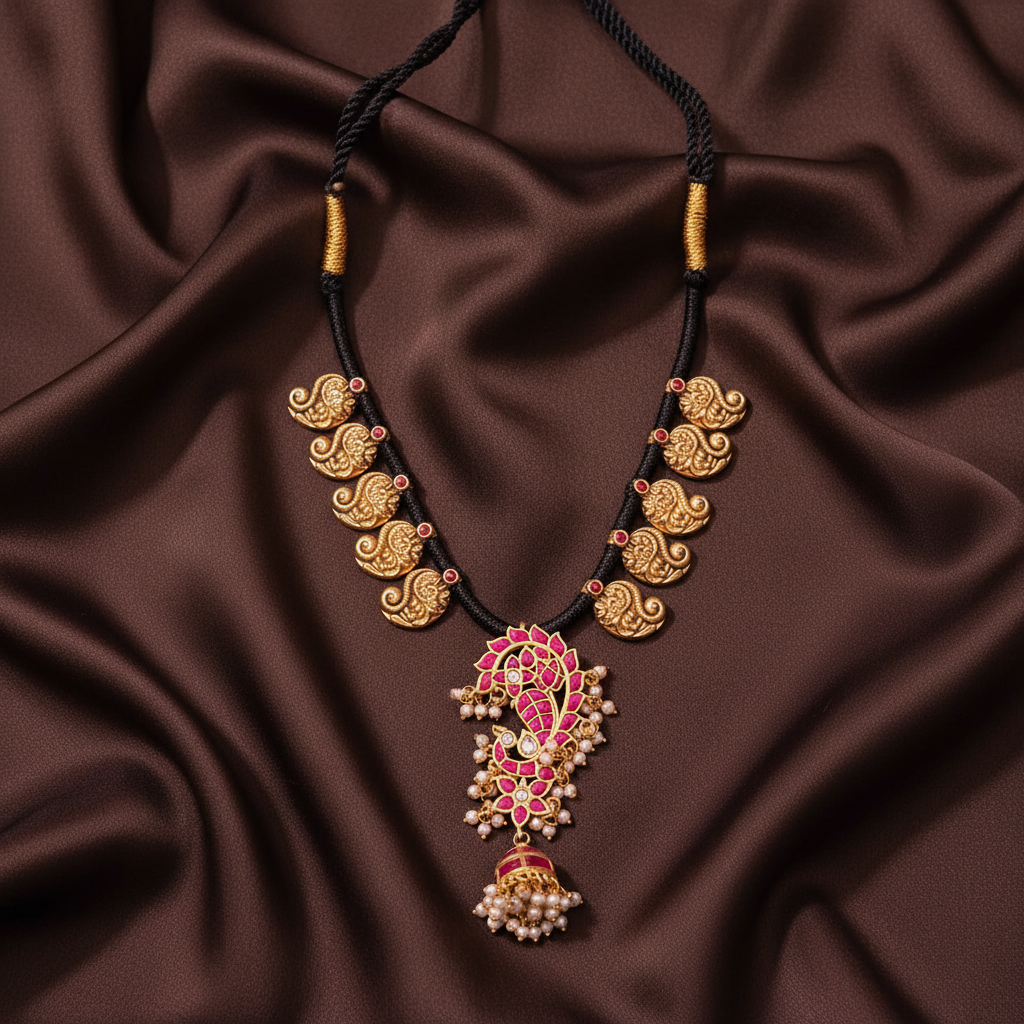 Black Dori With Mango and Kundan Pendant - BD00142