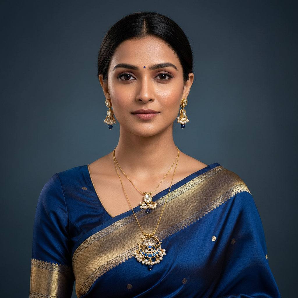 Jadau Blue Stone Invisible Layer Set - KN00600