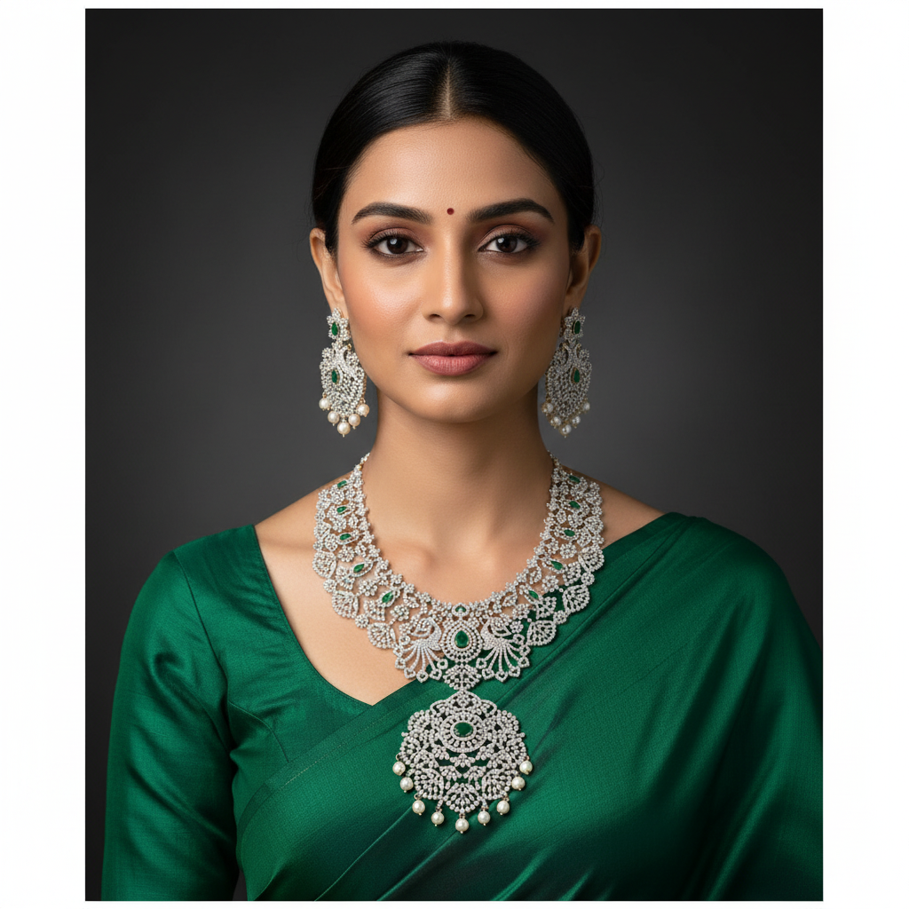 Daimond set with Emerald Stone - DH0021