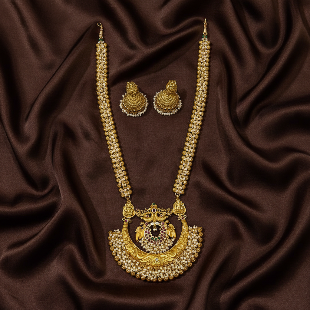 Grand And Elegant Big Chandbali Pearl Pendant With Pearl Side Haram - NH00471
