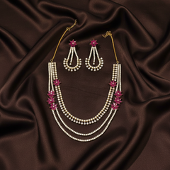 White And Red CZ Layer Haram With Earrings - NH00422