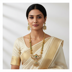 Beautiful Emerald 3 line Long Rani Haram - NH00469