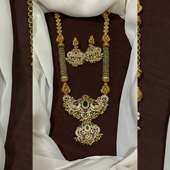 Beautiful Emerald 3 line Long Rani Haram - NH00469