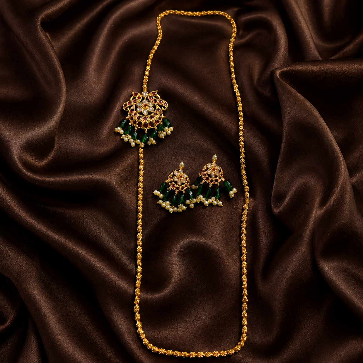 Beautiful Nakshi Chain With Peacock Side Pendant - NH00373