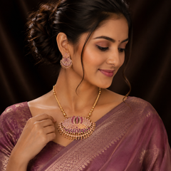 Beautiful Nakshi Chain With Lotus Pendant - NN00815