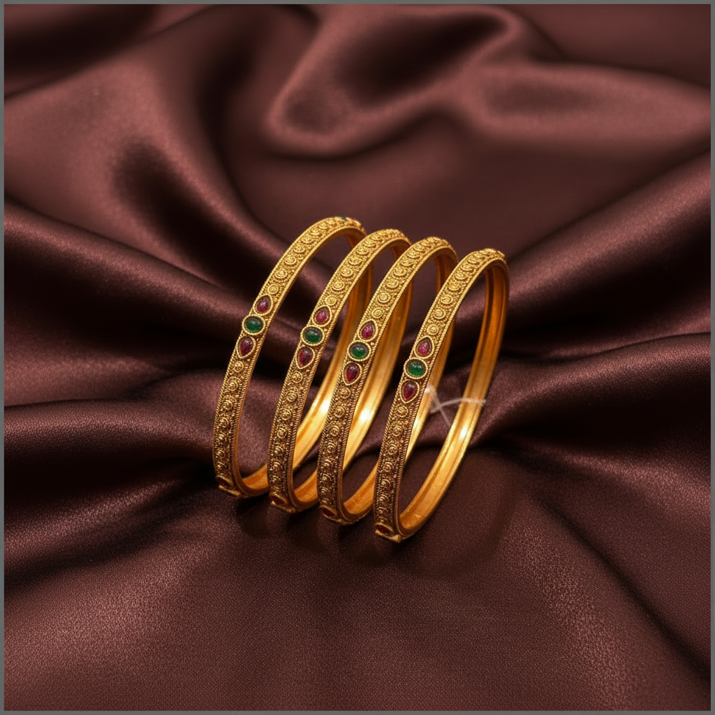 Beautiful Antique Multi Colour Set of 4 Bangles in Nakshi - BG00447