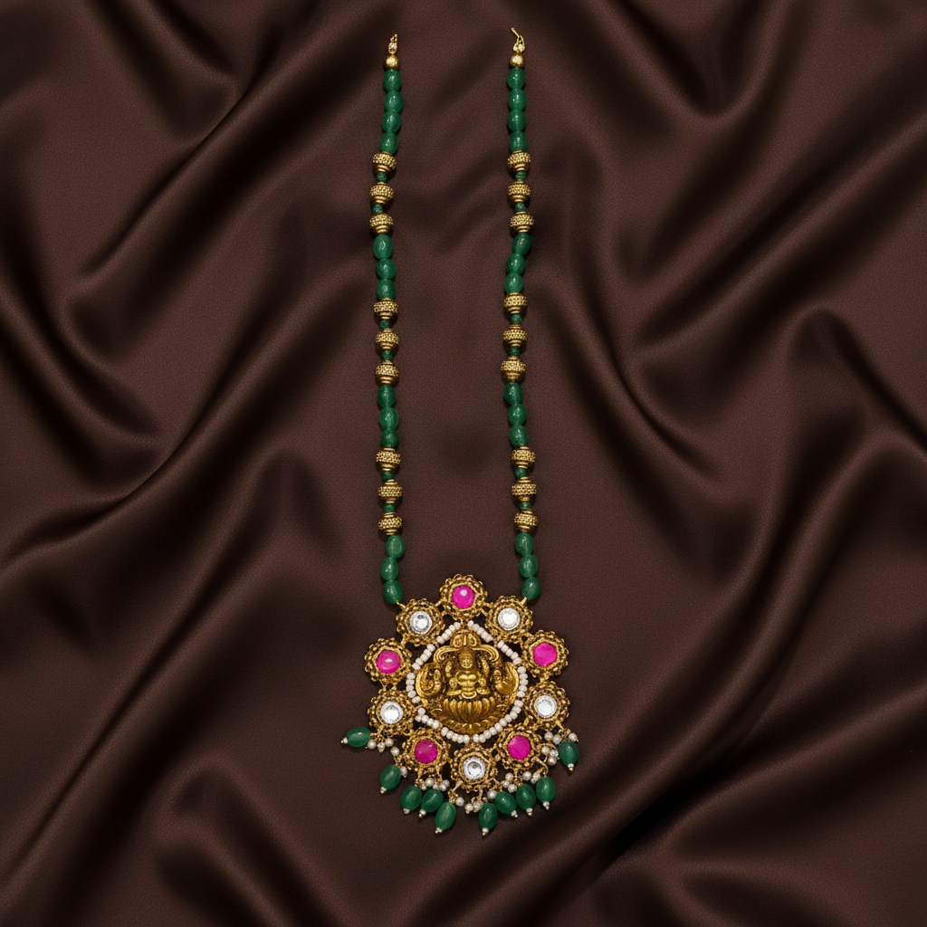 Wide Range Of  Beads Haram With Jadau Pendants - PB00613
